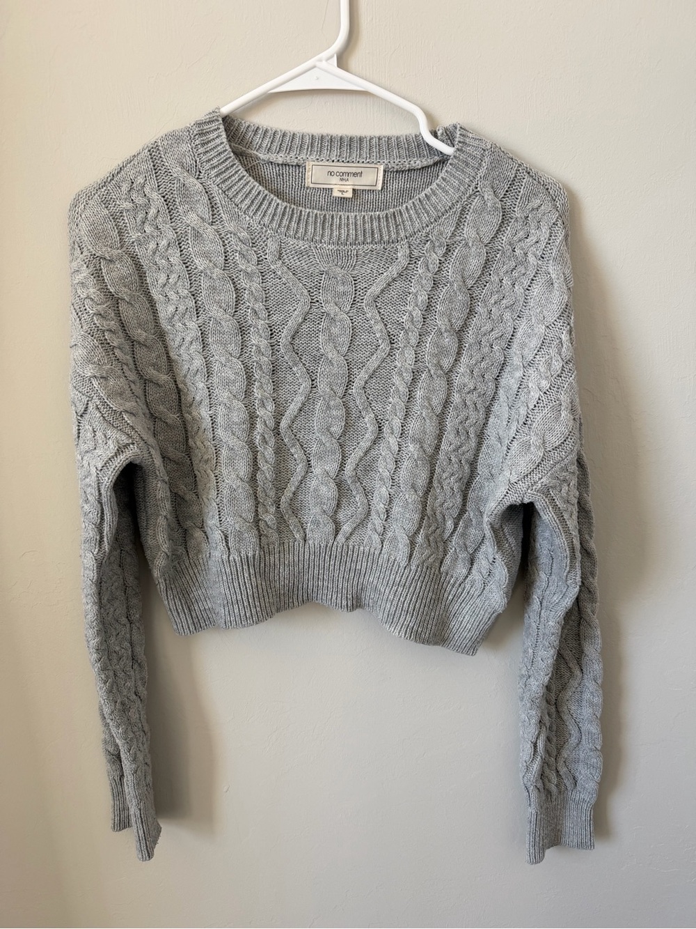 Women's Light Gray Cable Cropped Knit Sweater